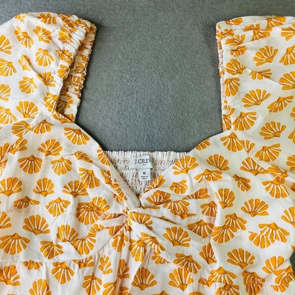 J Crew Shell Pattern Dress Size 8 Puffl Cleeve Twist Front  Peasant Cottagecore - Picture 7 of 14